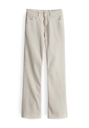 Beige recht gesneden jeans gemaakt van een katoenmix. Heeft vijf zakken, een frontale knoopsluiting en subtiele stiksels.