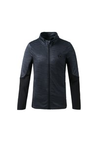 Svart zip-up jacka med texturerad tygfront, enfärgade svarta långärmar, ståkrage och liten "FZ" logotyp på övre bröstet.