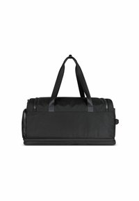 Sac de sport noir en tissu texturé, doté de deux poignées robustes et de deux compartiments zippés pour un rangement sécurisé.