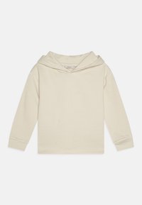 Felpa color crema realizzata in un tessuto morbido e elastico. Presenta una vestibilità comoda con cappuccio regolabile e polsini a costine.