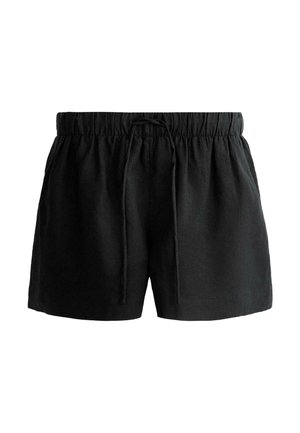 Shorts noirs décontractés avec taille élastique et cordon à l'avant, réalisés en tissu léger, adaptés à un port décontracté.