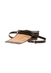 Borsa a tracolla in pelle marrone con foderatura in suede, due scomparti e tracolla rimovibile con fibbia metallica.