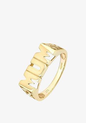 Zelta gredzens ar izteiktu lielo burtu uzrakstu "MUM", ar izgriezuma detaļām uz pulētas lentes, iekšpusē atzīme "375".