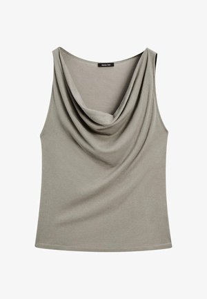 Cowl-neck ærmeløs top i blød, dæmpet grå stof med en afslappet pasform, der har en glat tekstur og ingen synlige metaldele.