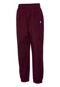 Burgunderfarbene aktive Hosen aus weichem Stoff mit einem elastischen Bund, elastischen Bündchen und einem kleinen Markenlogo an der Seite.