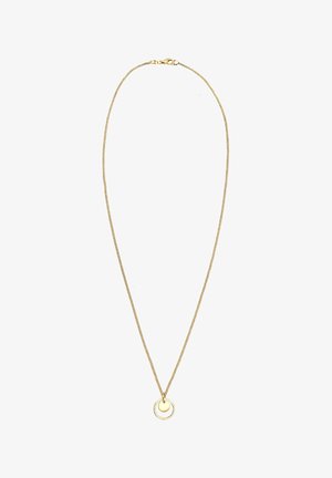 Guldmetal halskæde med en fin kæde og rund vedhæng med en indre ring. Glat og jævn overflade. Holdbar lås.