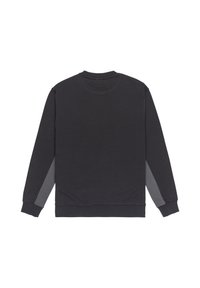 Czarna bluza z okrągłym dekoltem i długimi rękawami, z szarym bocznym panelem. Wykonana z miękkiego materiału o gładkiej fakturze.