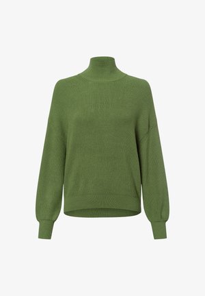 Vihreä ribattu poolopaita, jossa on pitkät, hieman pallomaiset hihat ja rento fit, valmistettu pehmeästä, teksturoidusta neulekankaasta.