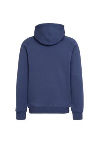 Felpa con cappuccio blu navy in un morbido tessuto texturizzato. Presenta polsini e orlo a coste, e una vestibilità classica con un design semplice e privo di decorazioni.