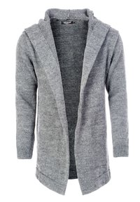 LANG MIT KAPUZE UND PRAKTISCHEN SEITENTASCHEN - Strickjacke - grau