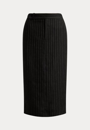 Lauren Ralph Lauren, CHALK-STRIPE LINEN PENCIL MIDI SKIRT - Pencil φούστα - black/tan