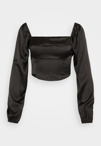 LONG-SLEEVE SATIN SQUARE-NECK TOP - Majica z dolgimi rokavi - BLACK