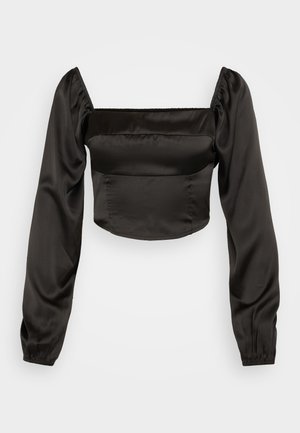 LONG-SLEEVE SATIN SQUARE-NECK TOP - Hosszú ujjú felső - BLACK