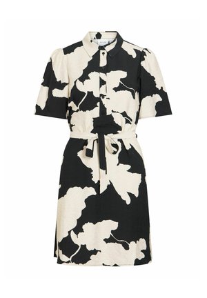 VILA, SHORT DRESS VISASKIA SHORT SLEEVED - Skjortekjole - black