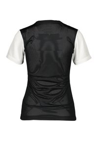 Schwarz-weißer sportlicher Kurzarmhemd, mit einem Mesh-Rücken, glattem Vorderteil und strukturiertem Stoff für Atmungsaktivität.