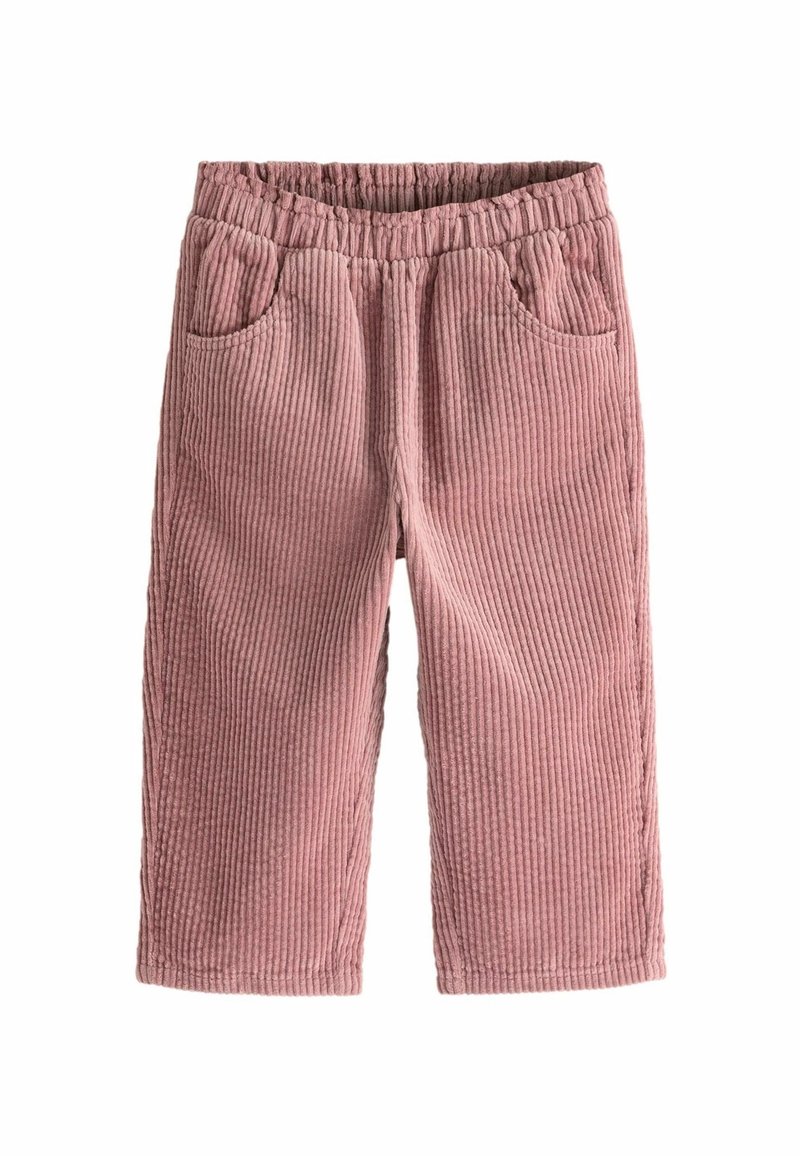 Pantalon en velours côtelé rose pour tout-petit avec taille élastique et poches avant, coupe droite, sur fond blanc.
