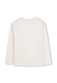 Langarmshirt aus off-weißem Baumwollstoff mit rundem Ausschnitt, flachen Nähten und einem klaren, schlichten Design. Keine Grafiken oder Verzierungen.