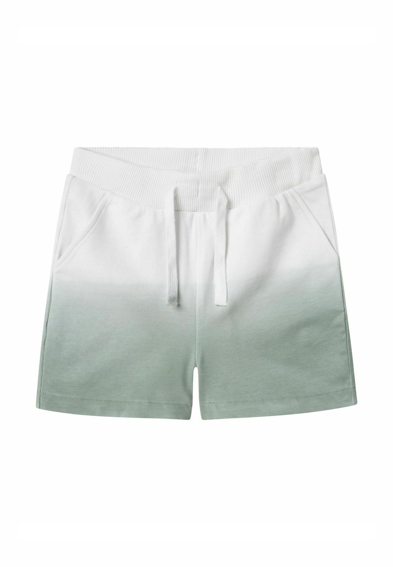 Katoenen shorts met een elastische tailleband, trekkoord en zijzakken. De kleur verloopt van wit naar lichtgroen aan de zoom.