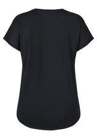 T-shirt nera a maniche corte con scollatura tonda e orlo curvo. Realizzata in un tessuto morbido e leggero con una vestibilità ampia.