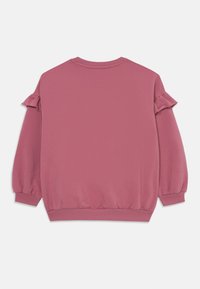 Rosa Sweatshirt mit langen, puffigen Ärmeln und Rüschendetails. Gerippter Halsauschnitt und Bündchen, weicher Stoff und geraffter Saum an der Unterseite.