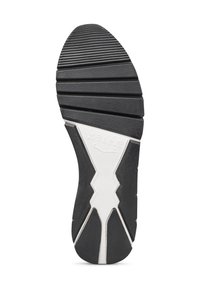 Sole di scarpa in gomma bianca e nera con un motivo di battistrada geometrico e il marchio "Voile Blanche" nella sezione centrale bianca.