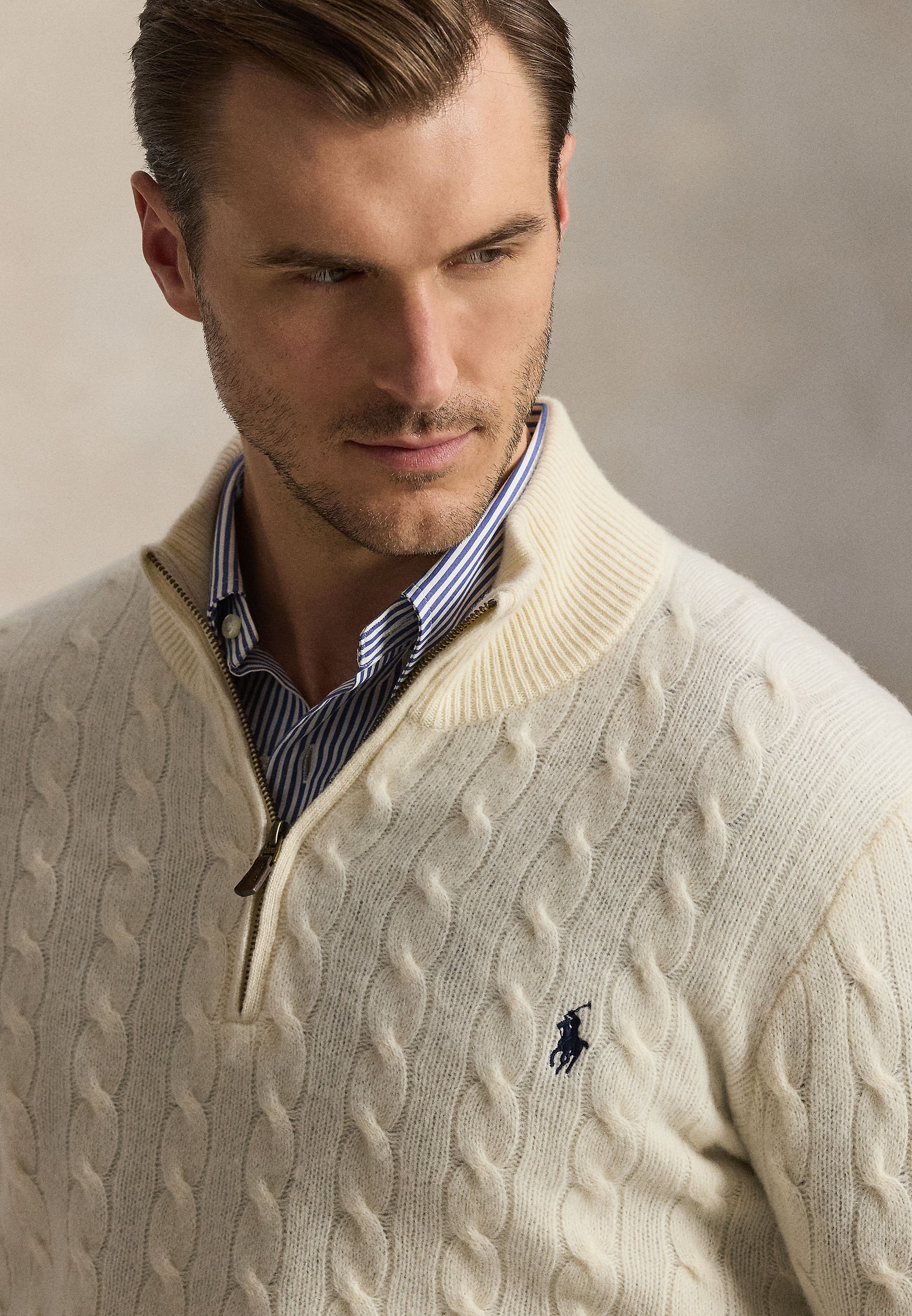 Polo Ralph Lauren Big & Tall CABLE-KNIT QUARTER-ZIP - Pulover
