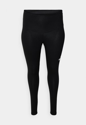 Melnas leggingas, izgatavotas no gludas, elastīgas auduma. Iezīmē augstu jostu un nelielu logotipa akcentu uz apakšējās kājas.