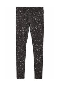 Leggings neri con un motivo a stampa leopardata in grigio, realizzati in un tessuto morbido, con vestibilità slim e una cintura elastica per il massimo comfort.