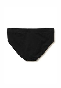 Slip in cotone nero con una texture liscia, cintura elastica e un design classico a vita bassa. Nessun motivo o accenti aggiuntivi presenti.