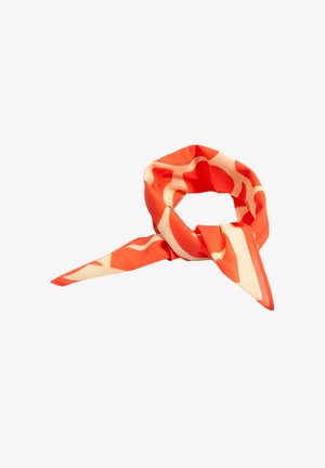 Seidenschal mit orangefarbigem Grund und wellenförmigem Creme-Muster. Leicht und mit glatter Textur, spitze Enden für vielseitige Stylingmöglichkeiten.