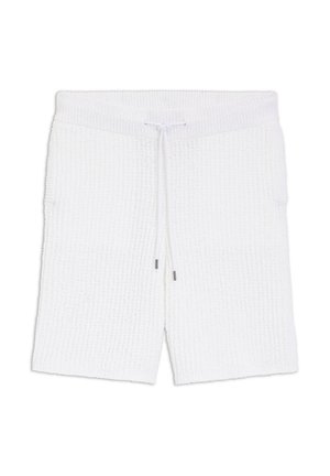 Weiße Shorts aus strukturiertem Strick mit einem elastischen Bund und einem vorderen Kordelzug mit Metallenden.