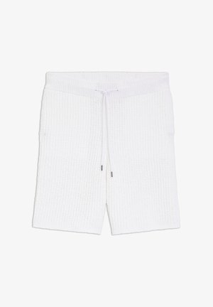 Weiße Shorts aus strukturiertem Strick mit einem elastischen Bund und einem vorderen Kordelzug mit Metallenden.