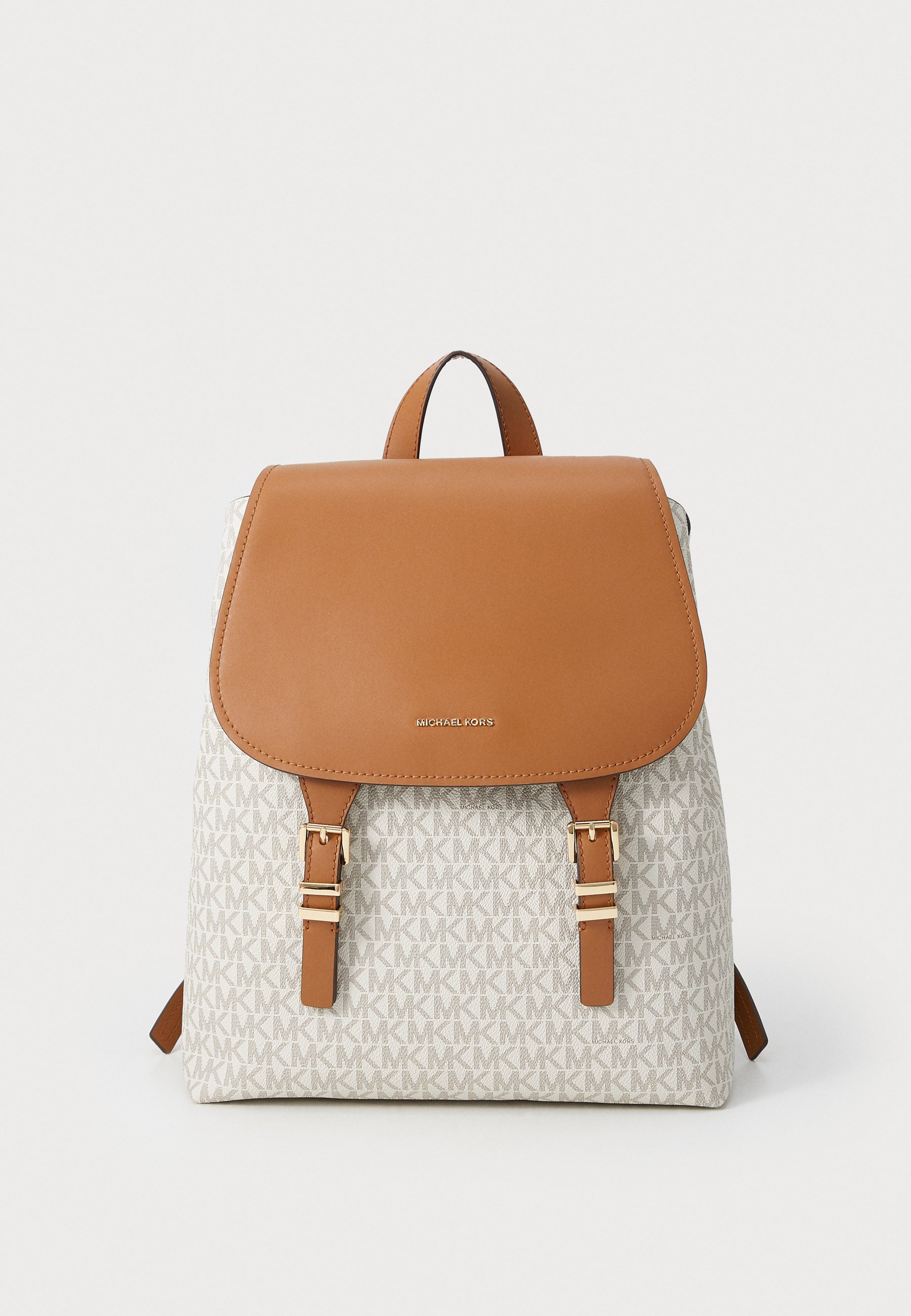 Michael Kors Cream MK Monogram Backpack with Brown Leather Flap Michael Kors Backpack and Wallet | Mercari main image 3