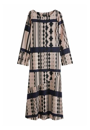 LONG SLEEVE COLUMN - REGULAR FIT - Maxi-jurk - navy and white geo print