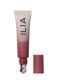 ILIA Color Haze Mehrzweckpigment in einer flexiblen Tube, Farbverlauf von hellrosa zu dunkelrosa, mit einer silbernen Applikatorspitze und abnehmbarem Deckel.