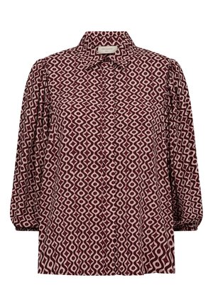 Overhemd met lange mouwen en knopen, met een bordeauxrode en lichtroze geometrische golvende diamantenprint en een klassieke kraag.