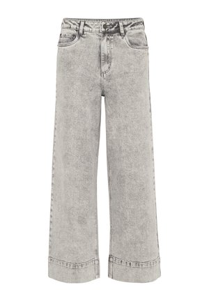 Breda jeans i ljusgrå denim, med hög midja, traditionell femfickasdesign och lätt urtvättad yta med kontrastsöm.