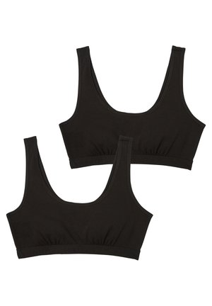 Brassières en coton noir avec des bretelles larges et un bandeau froncé en bas. Design simple et sans couture, sans armatures. Ensemble de deux.