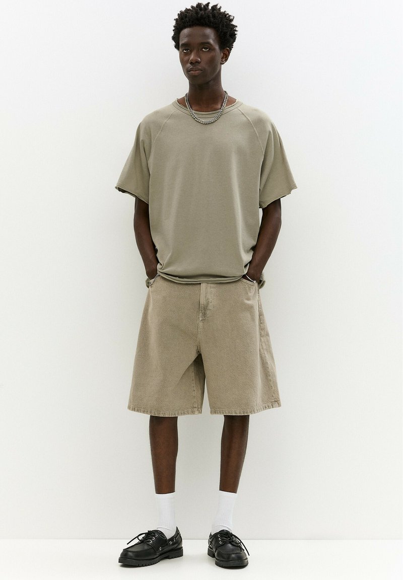 PULL&BEAR SHORT SLEEVE TRIMMED  - Basic póló - khaki