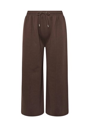 Pantalons larges marron en tissu doux, dotés d'une taille élastique avec cordon de serrage et de poches latérales.