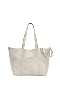 Hele hallhalli kotikott, millel on kaks pikka käepidet, väline tasku, tekstureeritud kunstnahast materjal ja hõbedased aksessuaarid.