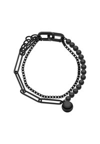 Bracelet en acier noir présentant différents styles de chaînes, des perles circulaires et un accent rond. Comprend un fermoir pour un maintien sécurisé.