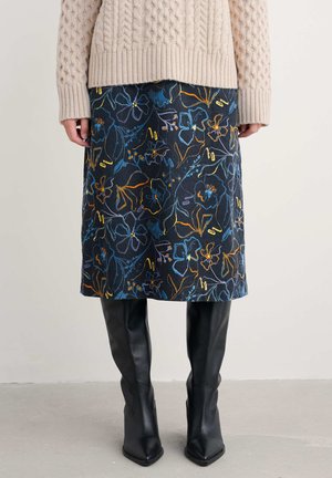 FOREST VIEW - Trapecinis sijonas - navy drawn floral maritime