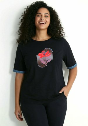 Ulla Popken FUNKTIONS-SHIRT, MOTIVDRUCK, CLASSIC, RUNDHALS, HALBARM - T-shirts print - black