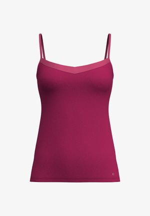 Top aderente senza maniche di un solido colore magenta. Realizzato in tessuto liscio con scollatura a V e spalline sottili e regolabili. Logo del marchio discreto all'orlo.