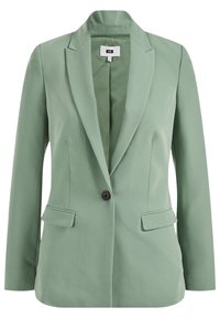 Grön blazer i lättviktsmaterial, med en enkel knappstängning, slagkragar och två framfickor. Slät yta och skräddarsydd passform.