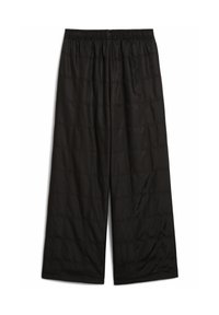 Pantalons cropped noirs avec un motif texturé, taille élastique et jambes larges. Fabriqués dans un tissu lisse et léger.