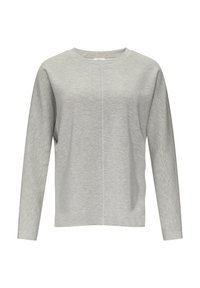 Lichtgrijze long-sleeve top van zachte, gestructureerde stof met een ronde hals en een centrale naaddetail. Casual pasvorm, met smalle, iets taps toelopende mouwen.