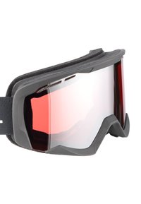 Lyžařské brýle s černým pěnovým lemováním, šedým rámem a červeně zabarvenými skly. Nastavitelný černý pásek pro bezpečné uchycení.