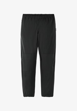 Schwarze Hosen mit elastischem Bund, schmal zulaufenden Beinen und elastischen Bündchen, entworfen für legere oder sportliche Kleidung.